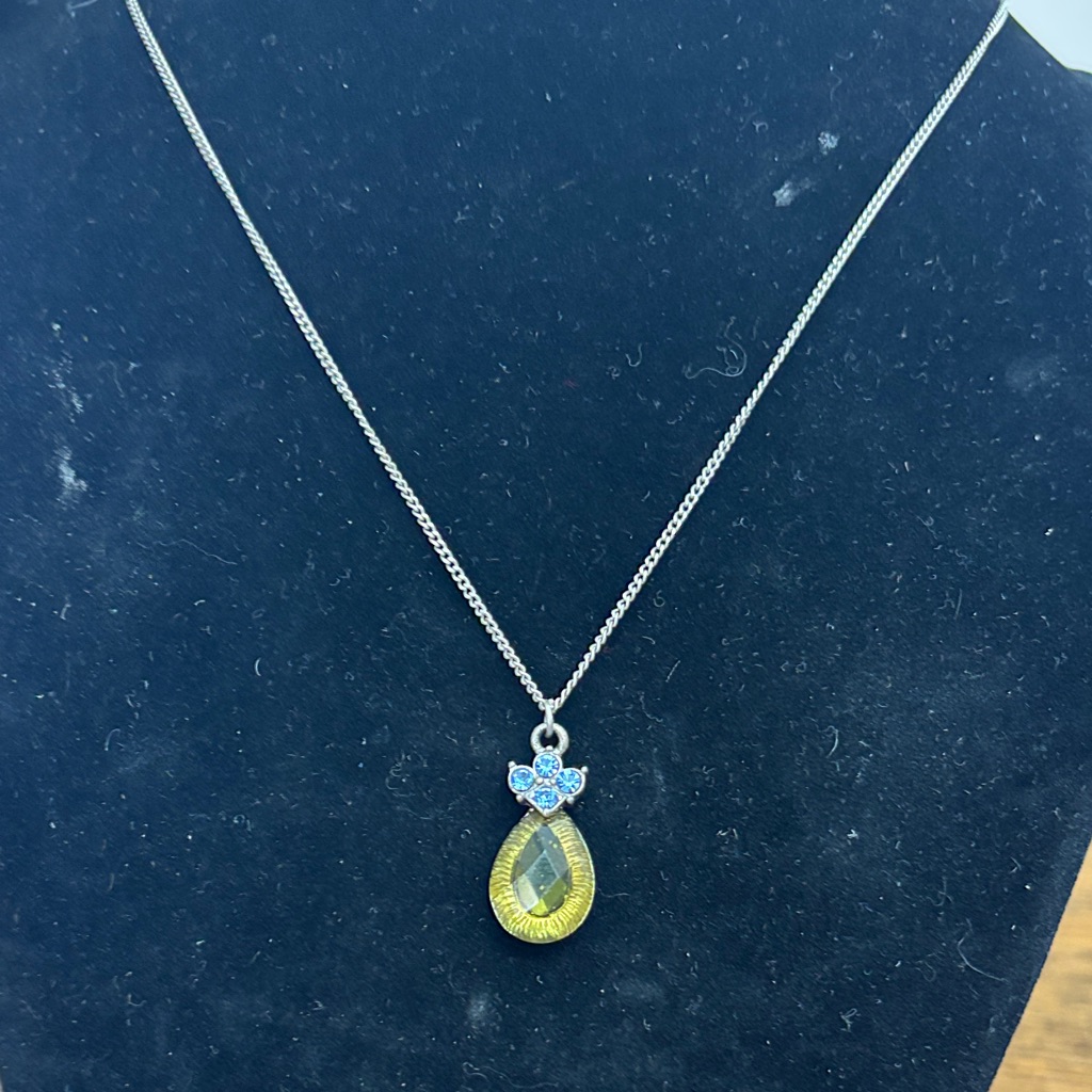 1928 Silver Necklace With Gold Teardrop And Blue Accent 15$